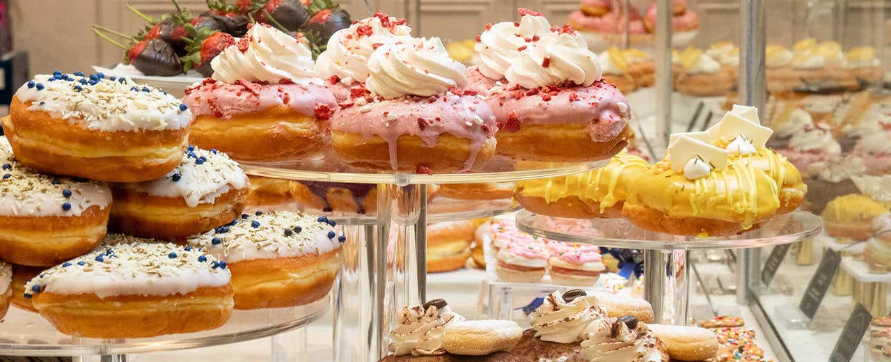 Various donuts in a display case